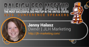 Jenny Halasz speaking at the Raleigh SEO Meetup Conference