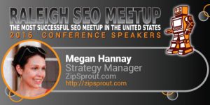 Megan Hannay speaking at the Raleigh SEO Meetup Conference