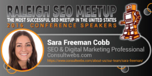 Sara Freeman Cobb speaking at the Raleigh SEO Meetup Conference