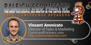 Vincent Ammirato speaking at the Raleigh SEO Meetup Conference